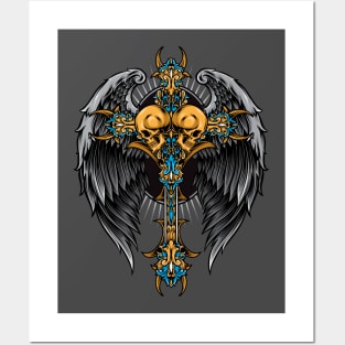 Skull Cross Wings Posters and Art